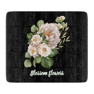 Tabla De Cortar Ramo floral blanco elegante con hojas verdes
