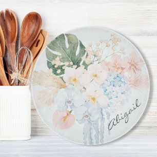 Tabla De Cortar Ramo Floral de Flores Tropicales de Acuarela con M
