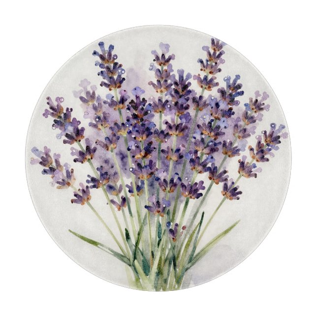 Tabla De Cortar Ramo Floral de Lavanda en Acuarela (Anverso)