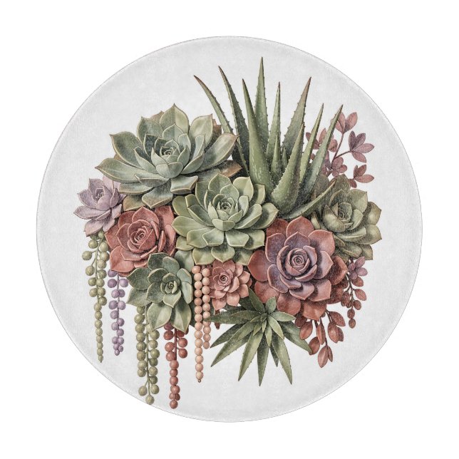 Tabla De Cortar Ramo suculento verde rosa (Anverso)