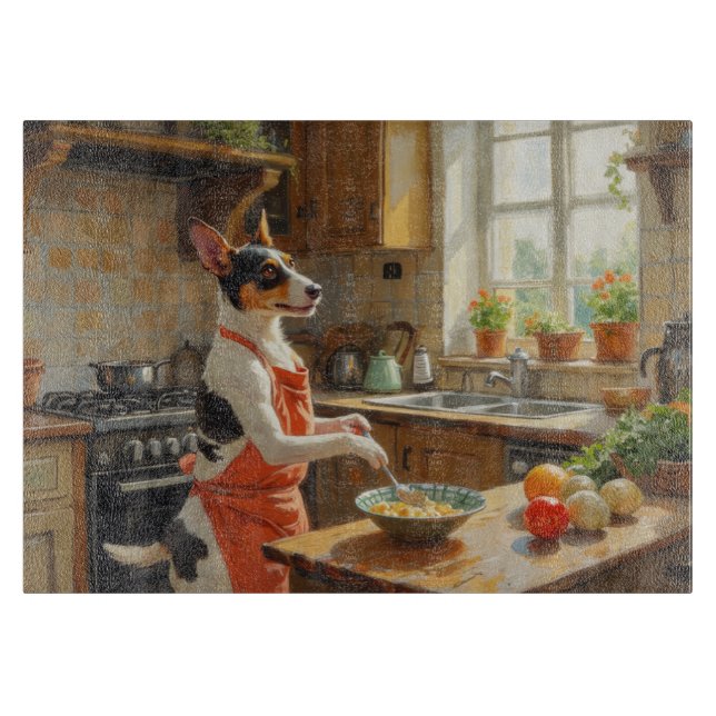 Tabla De Cortar Rat Terrier Cooking in Kitchen (Anverso)