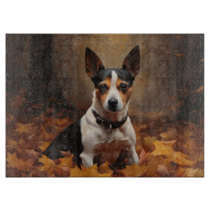 Tabla De Cortar Rat Terrier en otoño hojas caídas inspiran