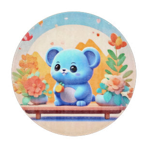 Tabla De Cortar Ratón azul lindo con flores