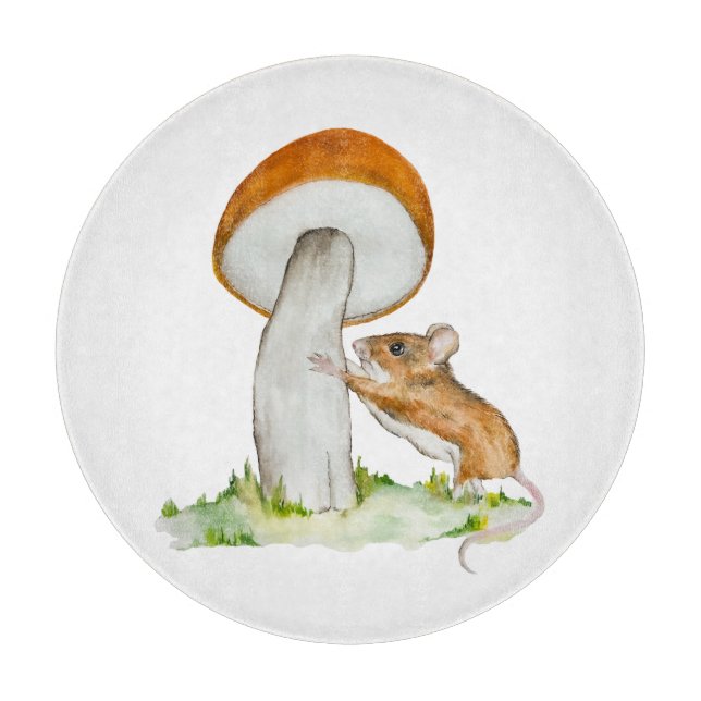 Tabla De Cortar Ratón divertido con hongos salvajes (Anverso)