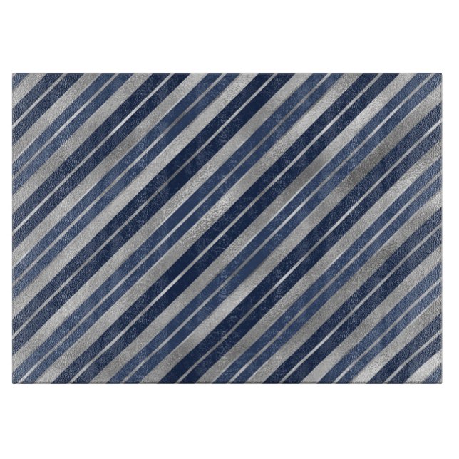 Tabla De Cortar Rayas de Navidad de papel azul y plateado (Anverso)