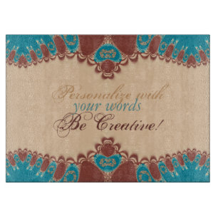Tabla De Cortar Rayas finas de encaje teal y chocolate con texto p