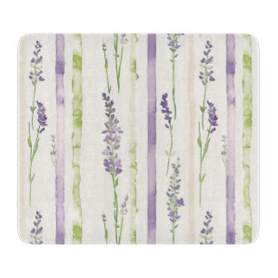 Tabla De Cortar Rayas Florales Verde Lavanda  