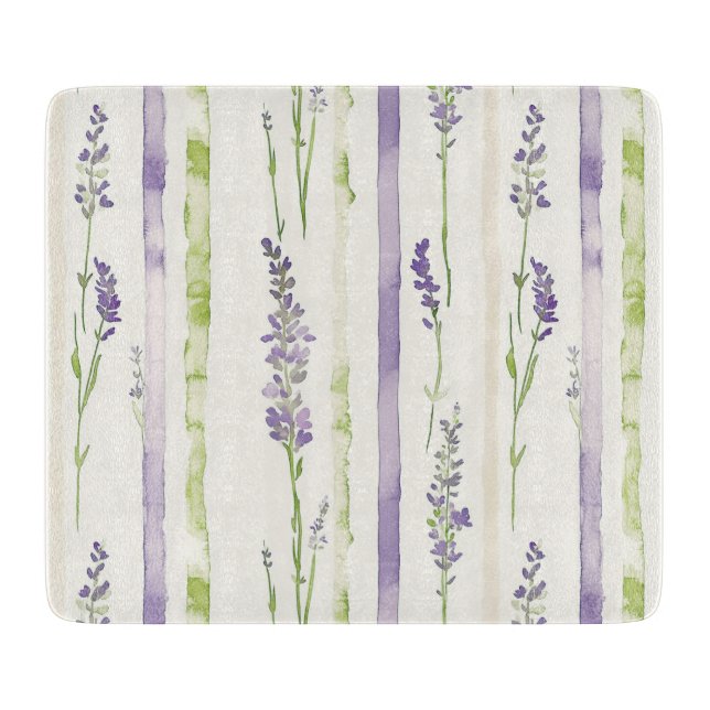 Tabla De Cortar Rayas Florales Verde Lavanda   (Anverso)