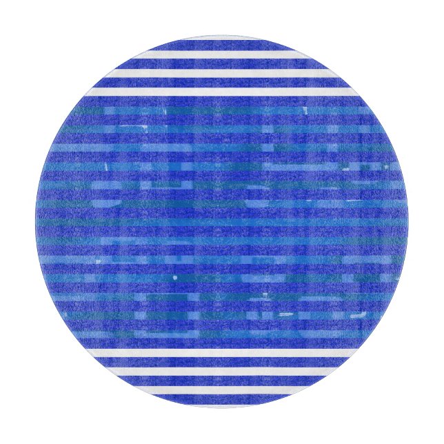 Tabla De Cortar Rayas Geométricas Blancas Azules Geniales (Anverso)