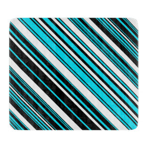 Tabla De Cortar Rayas negras blancas y aqua lindas