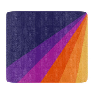 Tabla De Cortar Rayas retro diagonales púrpura y naranja