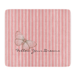 Tabla De Cortar Rayas rosadas con mariposa