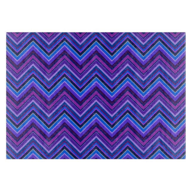 Tabla De Cortar Rayas zigzag azules y violetas (Anverso)