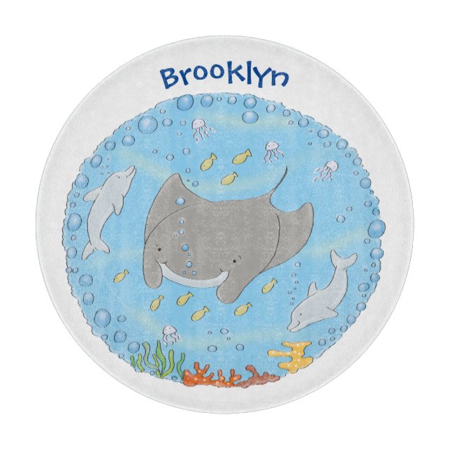 Tabla De Cortar Rayo de manta y burbujas ilustracion personalizado (Anverso)