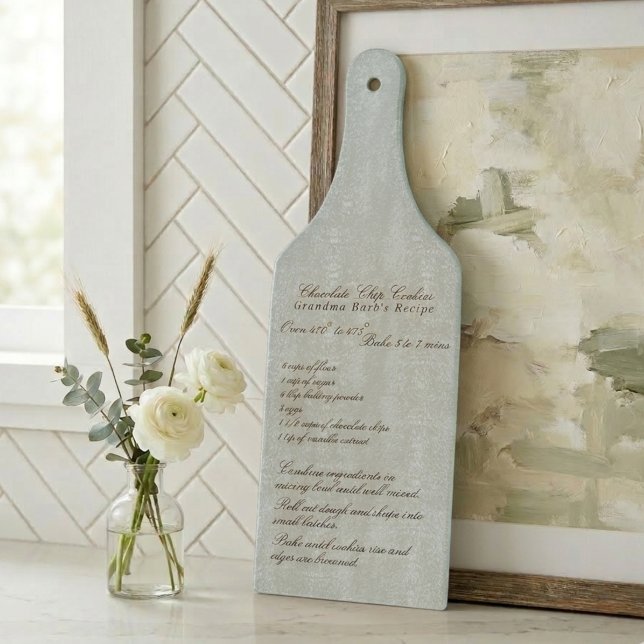 Tabla De Cortar Receta Familiar Elegante en Azul (Elegant Script Family Recipe Blue Cutting Board)