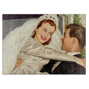 Tabla De Cortar Recién casados en una boda vintage, novia y novio