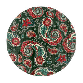 Tabla De Cortar Red and Green Paisley Round Cutting Board