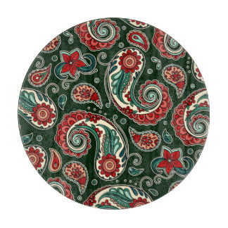 Tabla De Cortar Red and Green Paisley Round Cutting Board