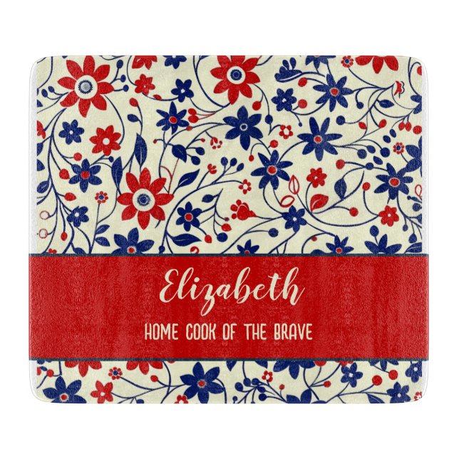 Tabla De Cortar Red Blue Folk Art Kitchenware (Anverso)