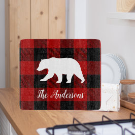 Tabla De Cortar Red Buffalo Plaid & Bear | Personal Name Gift