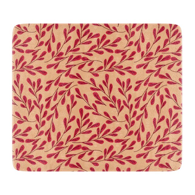 Tabla De Cortar  Red Leafy Branches Seamless Pattern (Anverso)