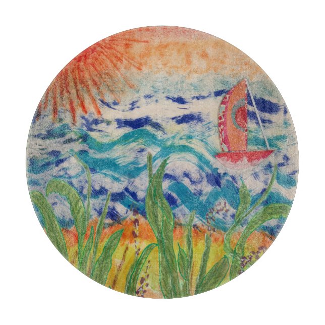 Tabla De Cortar Red Sailboat Red Sun  (Anverso)