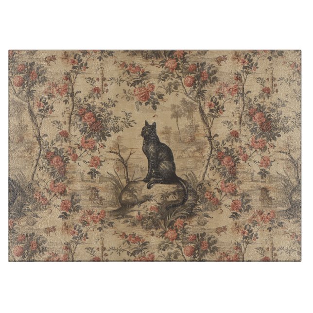Tabla De Cortar Red Toile Chinoiserie Cat Damask (Anverso)