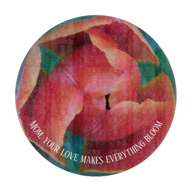 Tabla De Cortar Red Tulip Macro Photo Round Personalized Glass Art (Anverso)