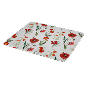 Tabla De Cortar Red Watercolor Poppies Florals