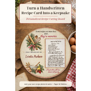 Tabla de cortar redonda con receta manuscrita