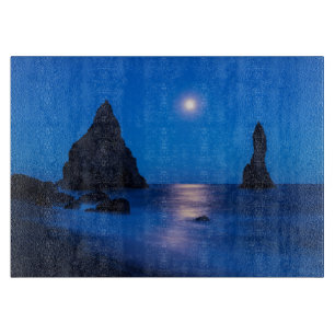 Tabla De Cortar Reflejo del claro de luna en el océano y pilas de