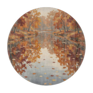 Tabla De Cortar Reflejo del río de otoño Naranjos Caída