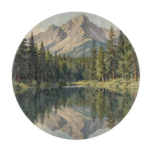 Tabla De Cortar Reflexión del lago majestuoso de la montaña