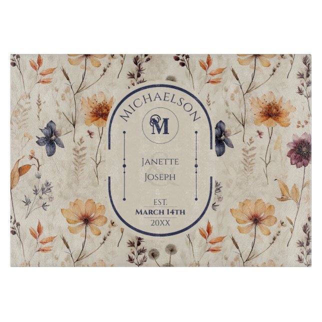 Tabla De Cortar Regalo Boda personalizado de Boho Wildflower Flora (Anverso)