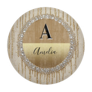 Tabla De Cortar Regalo Personalizado de Monograma de Oro para Boda