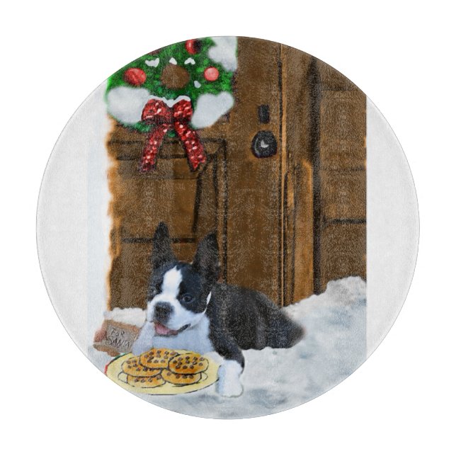Tabla De Cortar Regalos de Navidades de Boston Terrier (Anverso)