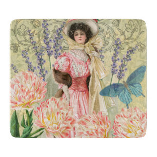 Tabla De Cortar Regencia de mujeres victorianas con flores rosadas