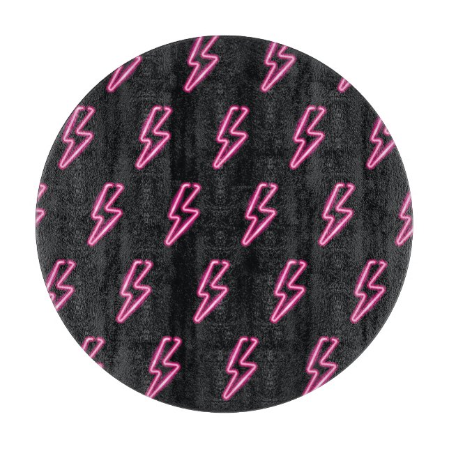 Tabla De Cortar Relámpago Neon Pink: fondo oscuro. (Anverso)