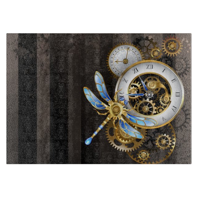 Tabla De Cortar Reloj de vapor con libélula mecánica (Anverso)