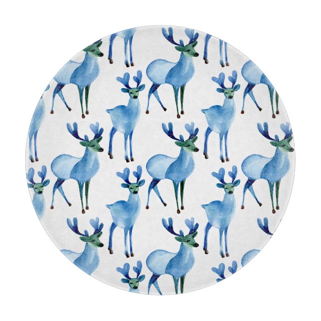 Tabla De Cortar Reno azul de Navidad (Anverso)