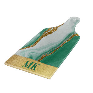 Tabla De Cortar Resumen Agate Green and Gold Marble Swirl