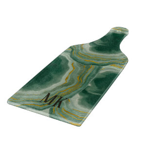 Tabla De Cortar Resumen Agate Green and Gold Marble Swirl