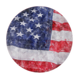 Tabla De Cortar Resumen Bandera Americana, Estilo Acuarela.