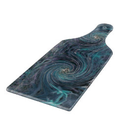 Tabla De Cortar Resumen de Guay Retro Negro y Verde azulado Swirl 