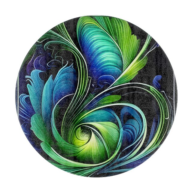 Tabla De Cortar Resumen de Leafy Verde Azul (Anverso)