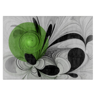Tabla De Cortar Resumen en blanco y negro con arte fractal verde
