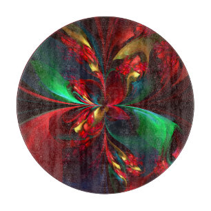 Tabla De Cortar Resumen floral moderno Patrón verde rojo del arte 