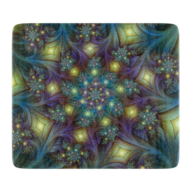 Tabla De Cortar Resumen ilustrado brillante arte fractal púrpura V (Anverso)