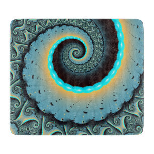 Tabla De Cortar Resumen Naranja azul turquesa espiral de arte frac