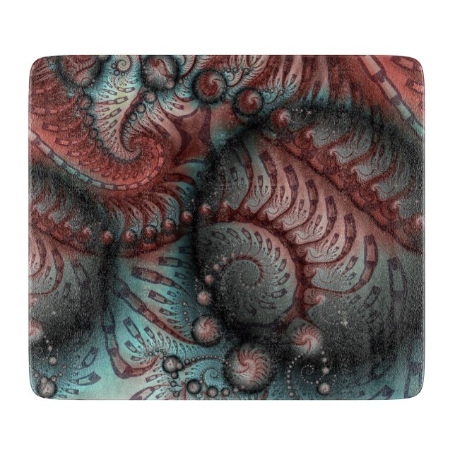 Tabla De Cortar Resumen Vivid Fantasy Fractal Art Brown Blue (Anverso)